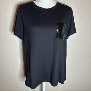DKNY Black Short Sleeve Tee with Sequin Pocket